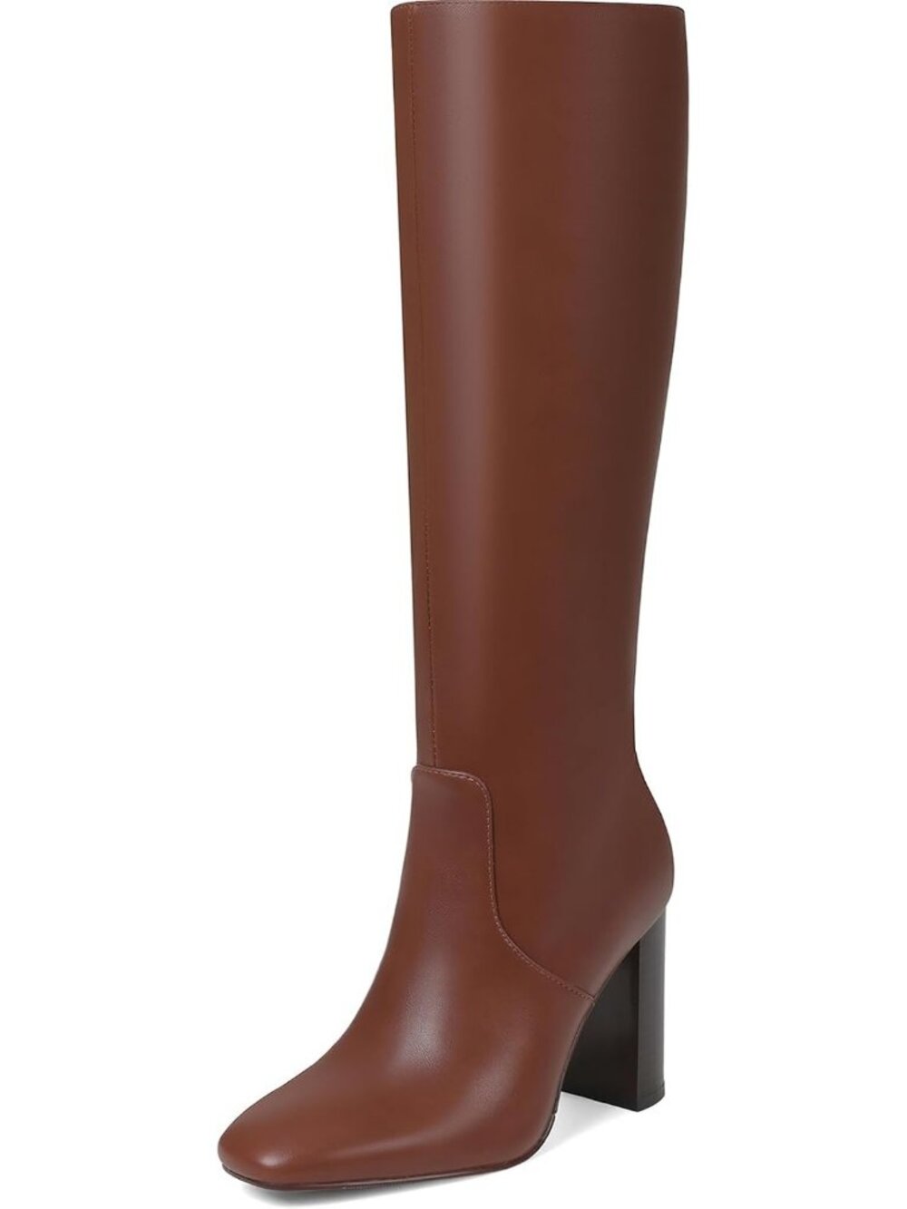 Women's Brown Knee High Boots Square Toe Faux Leather Boot Long Tall Boots